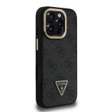 Guess PU 4G Strass Triangle Logo Stand Camera Frame MagSafe Zadní Kryt pro iPhone 16 Pro Max Black