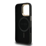 Guess PU 4G Strass Triangle Logo Stand Camera Frame MagSafe Zadní Kryt pro iPhone 16 Pro Max Black