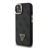 Guess PU 4G Strass Triangle Logo Stand Camera Frame MagSafe Zadní Kryt pro iPhone 13 Black