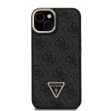 Guess PU 4G Strass Triangle Logo Stand Camera Frame MagSafe Zadní Kryt pro iPhone 13 Black