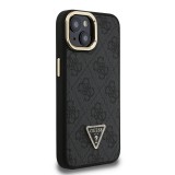 Guess PU 4G Strass Triangle Logo Stand Camera Frame MagSafe Zadní Kryt pro iPhone 13 Black