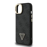 Guess PU 4G Strass Triangle Logo Stand Camera Frame MagSafe Zadní Kryt pro iPhone 13 Black