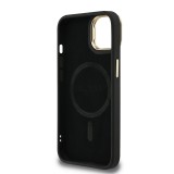 Guess PU 4G Strass Triangle Logo Stand Camera Frame MagSafe Zadní Kryt pro iPhone 13 Black