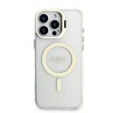 Guess PC/TPU Electroplated Stand Camera Frame MagSafe Zadní Kryt s Vyměnitelným Pozadím pro iPhone 16 Pro Max