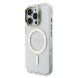 Guess PC/TPU Electroplated Stand Camera Frame MagSafe Zadní Kryt s Vyměnitelným Pozadím pro iPhone 16 Pro