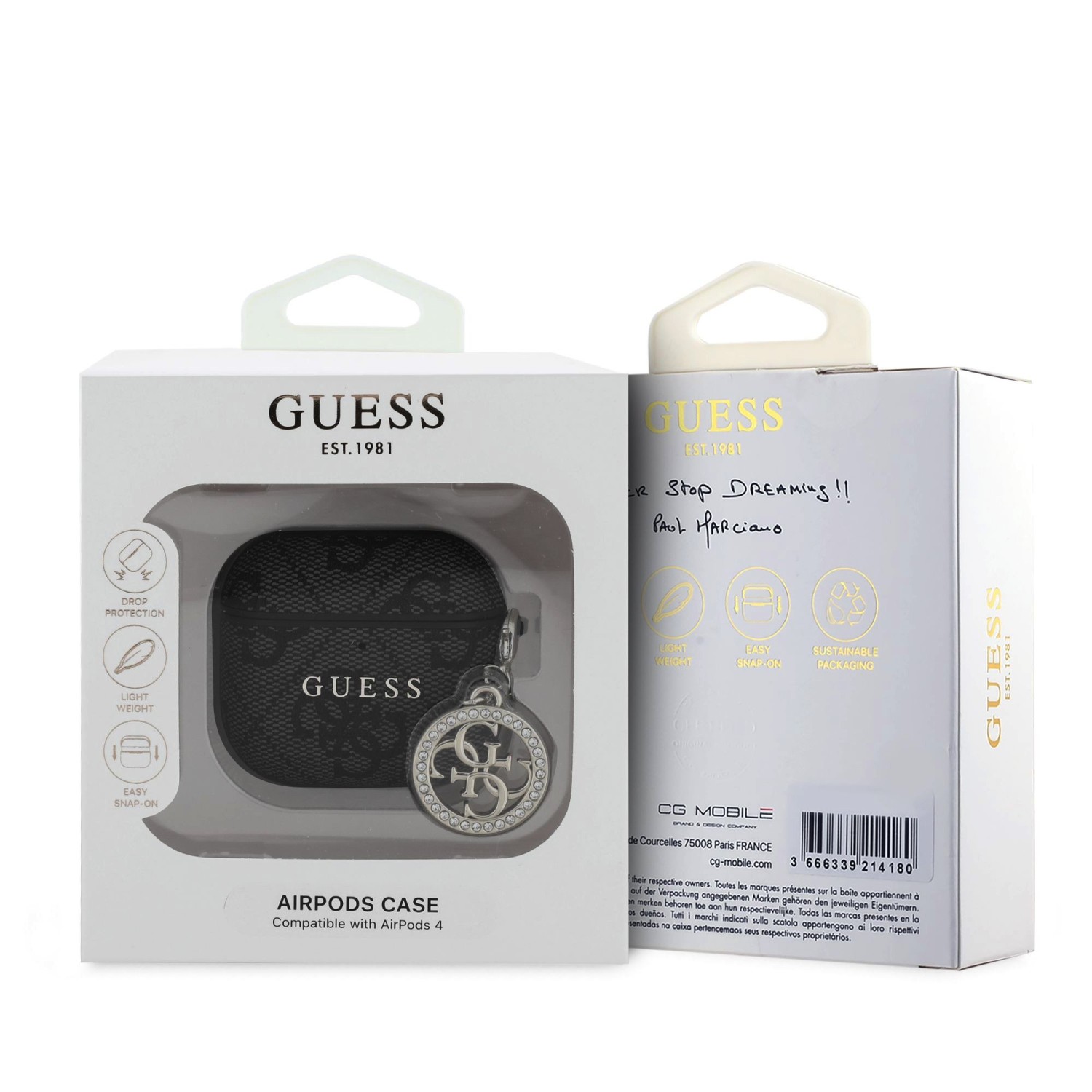 Guess 4G Script PC/PU Charm Pouzdro pro AirPods 4 Black