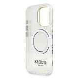 Guess IML Gold Outline Stand Camera Frame MagSafe Zadní Kryt pro iPhone 16 Pro Max Transparent