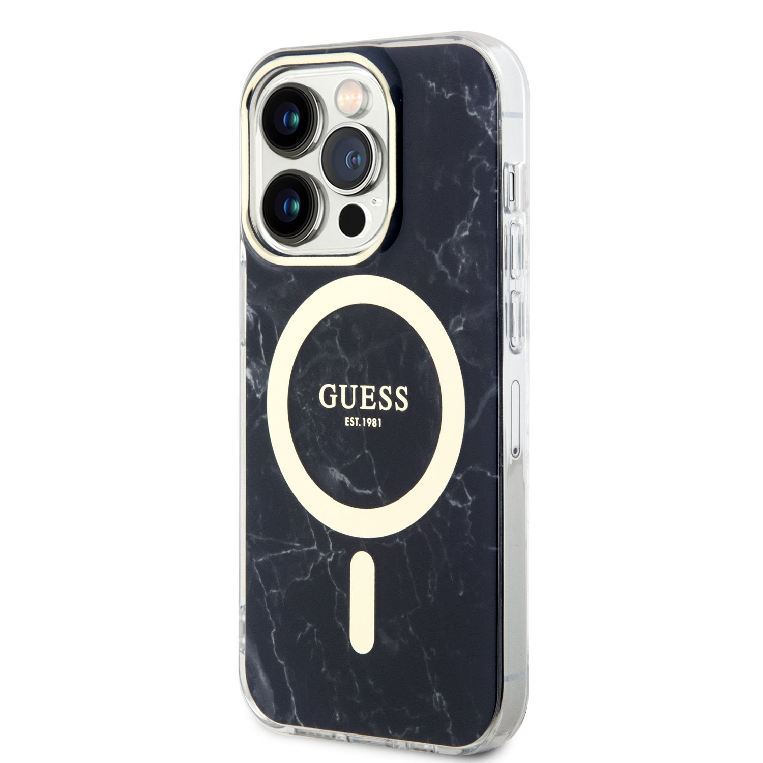 Guess IML Marble MagSafe Zadní Kryt pro iPhone 13 Pro Black