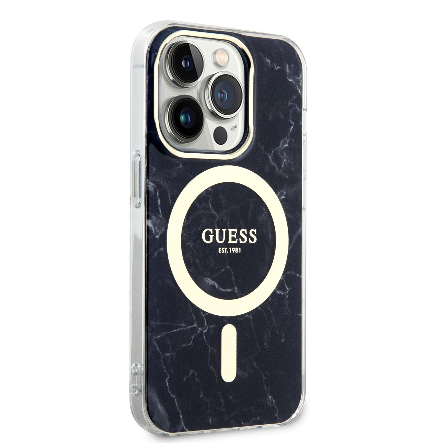 Guess IML Marble MagSafe Zadní Kryt pro iPhone 13 Pro Black