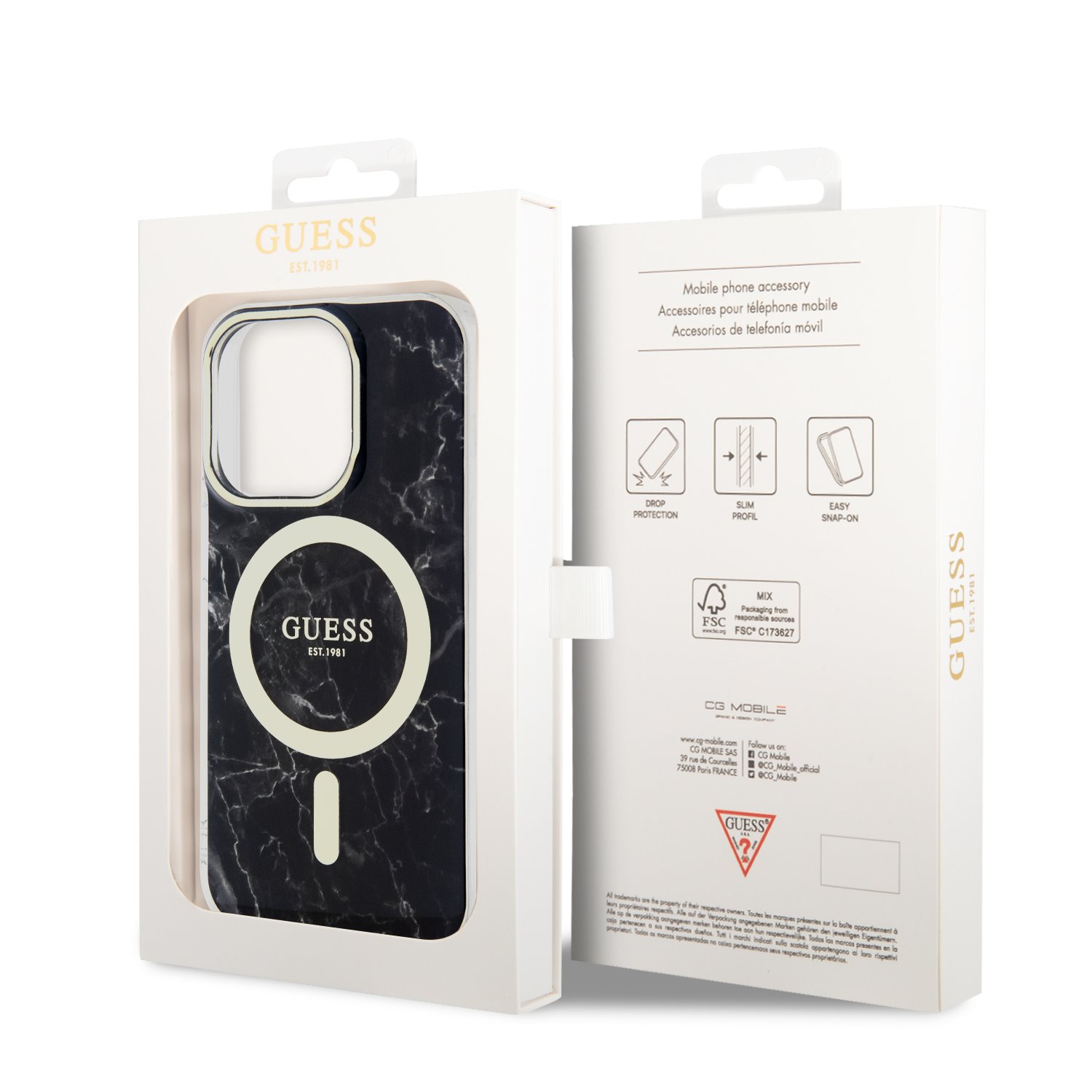 Guess IML Marble MagSafe Zadní Kryt pro iPhone 13 Pro Black
