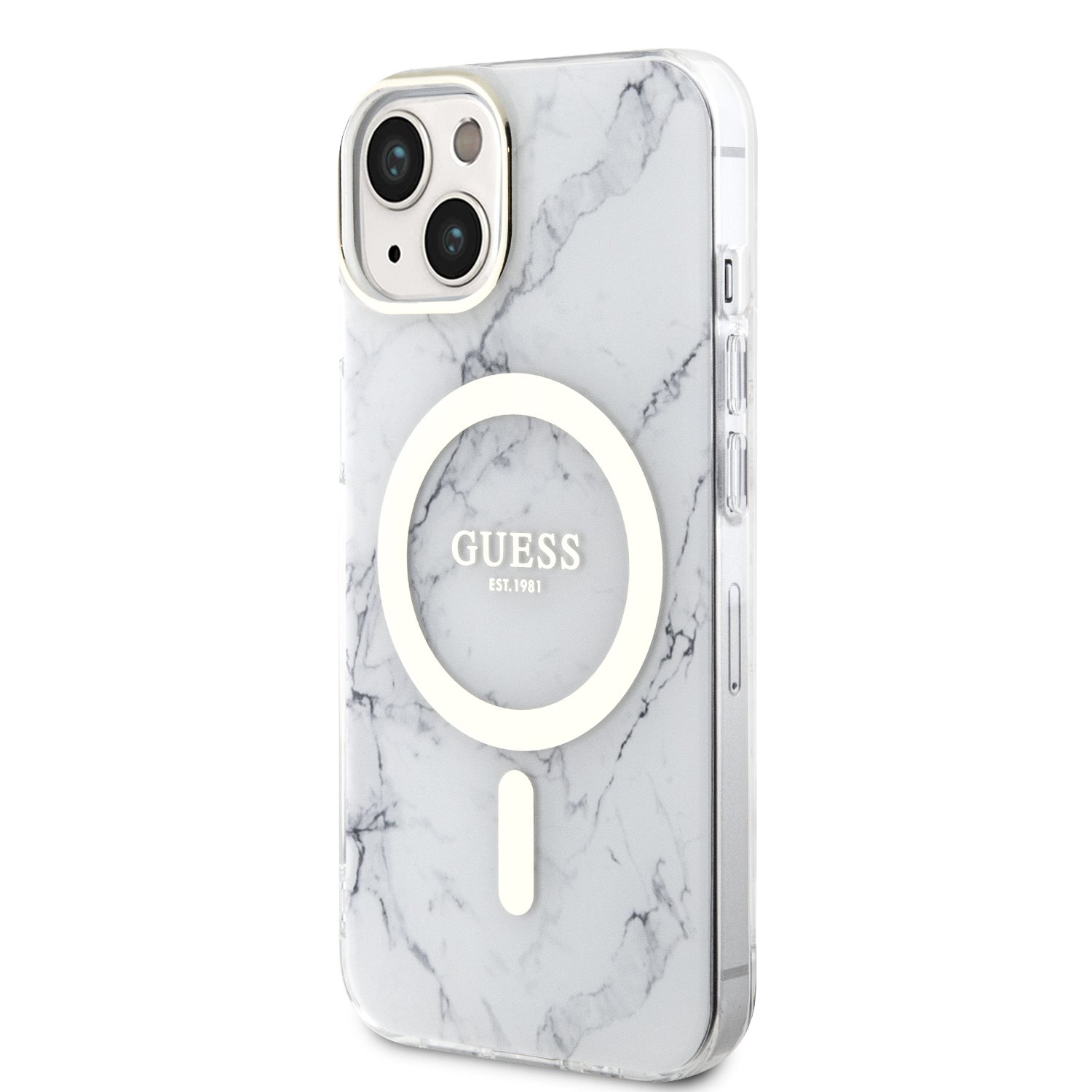 Guess IML Marble MagSafe Zadní Kryt pro iPhone 13 White