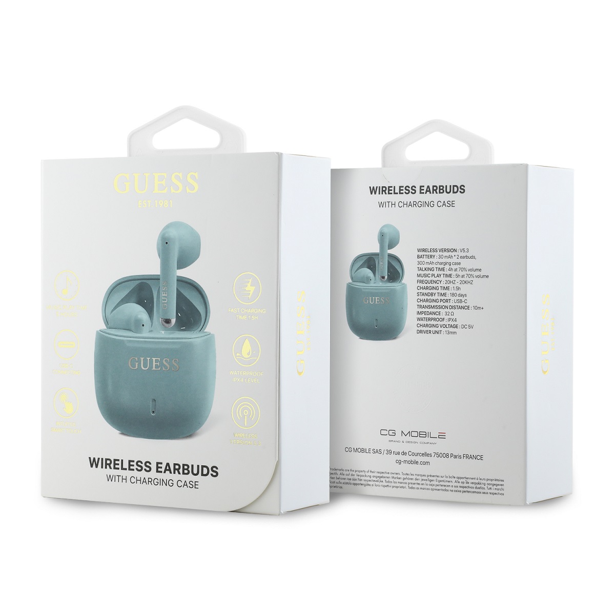 Guess Printed Classic Logo TWS Bezdrátová Sluchátka Turquoise