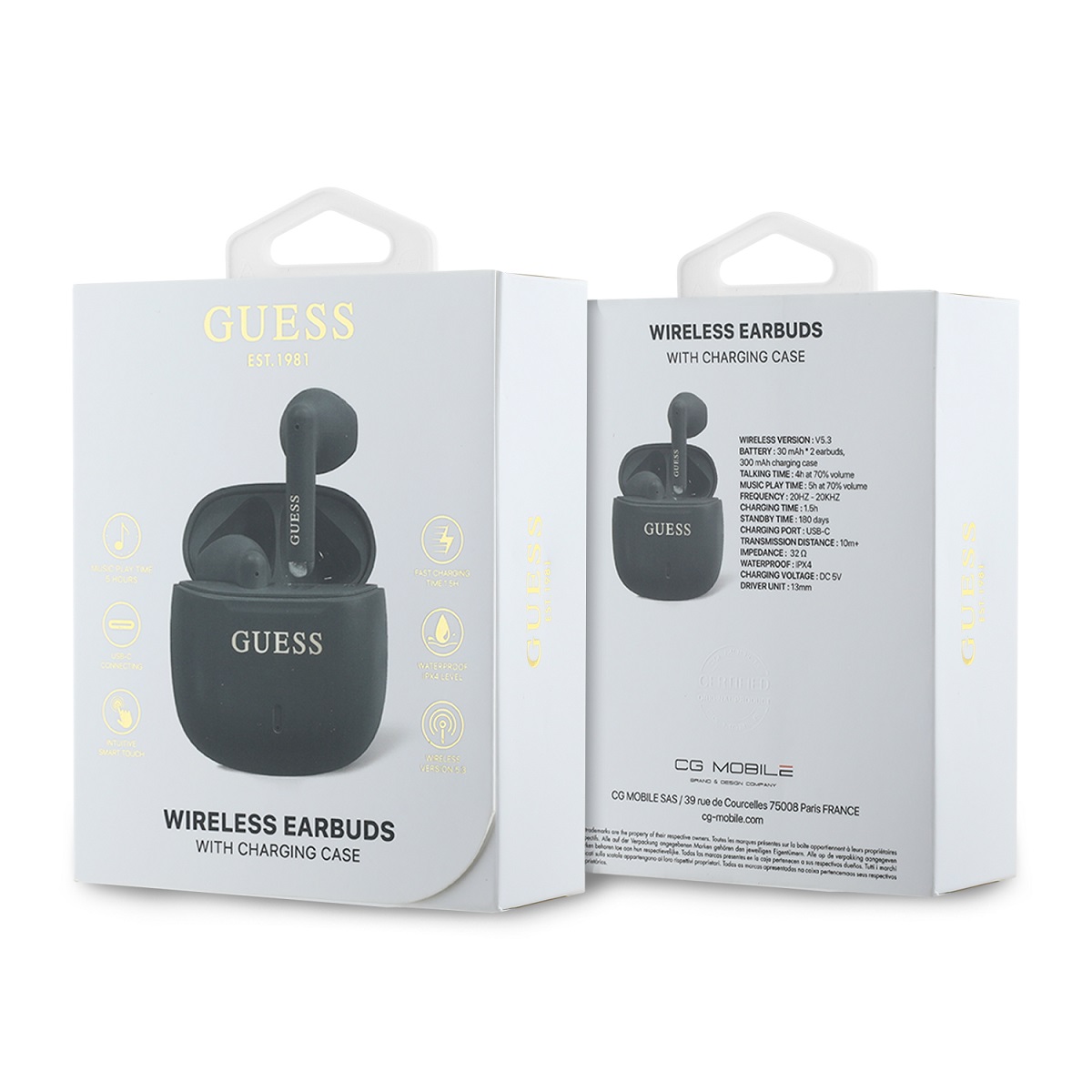 Guess Printed Classic Logo TWS Bezdrátová Sluchátka Black