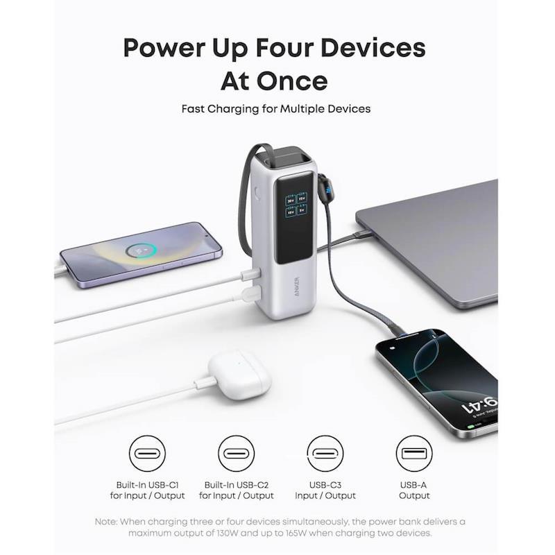 Anker 25000mAh, 165W Powerbanka s kabelem USB-C stříbrná
