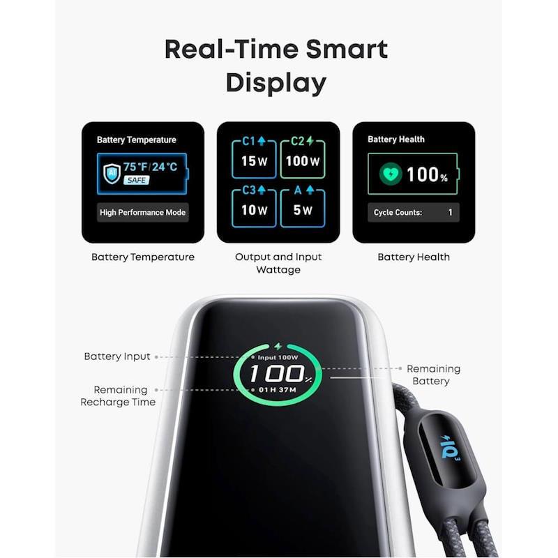Anker 25000mAh, 165W Powerbanka s kabelem USB-C stříbrná