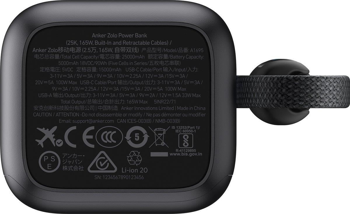 Anker 25000mAh, 165W Powerbanka s kabelem USB-C šedá