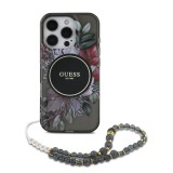 Guess IML Flowers Strap MagSafe Zadní Kryt pro iPhone 16 Pro Max Black