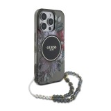 Guess IML Flowers Strap MagSafe Zadní Kryt pro iPhone 16 Pro Max Black
