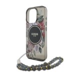Guess IML Flowers Strap MagSafe Zadní Kryt pro iPhone 16 Pro Max Black