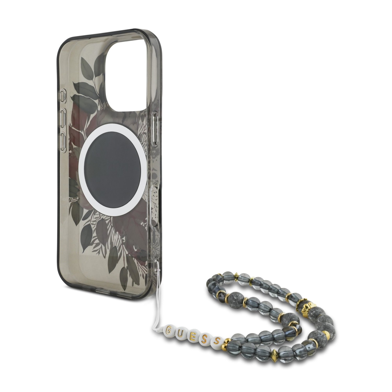 Guess IML Flowers Strap MagSafe Zadní Kryt pro iPhone 16 Pro Max Black