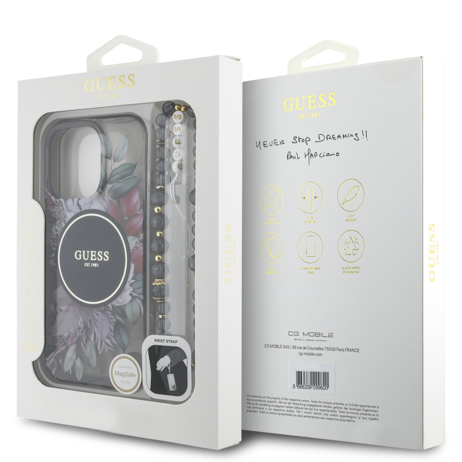 Guess IML Flowers Strap MagSafe Zadní Kryt pro iPhone 16 Pro Max Black