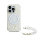 Guess IML Flowers Allover Strap MagSafe Zadní Kryt pro iPhone 16 Pro Max White