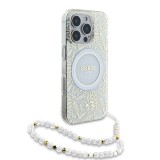 Guess IML Flowers Allover Strap MagSafe Zadní Kryt pro iPhone 16 Pro Max White