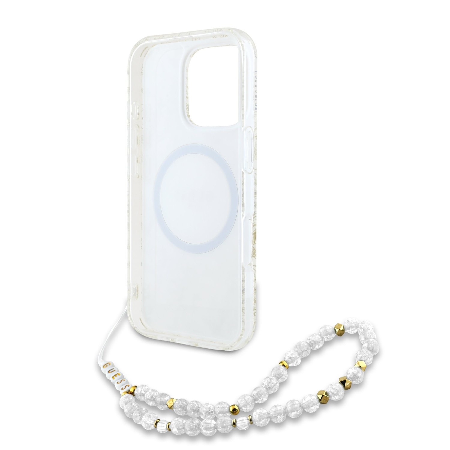 Guess IML Flowers Allover Strap MagSafe Zadní Kryt pro iPhone 16 Pro Max White