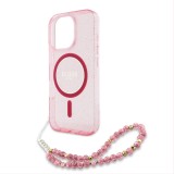 Guess IML Glitter Strap MagSafe Zadní Kryt pro iPhone 16 Pro Max Pink