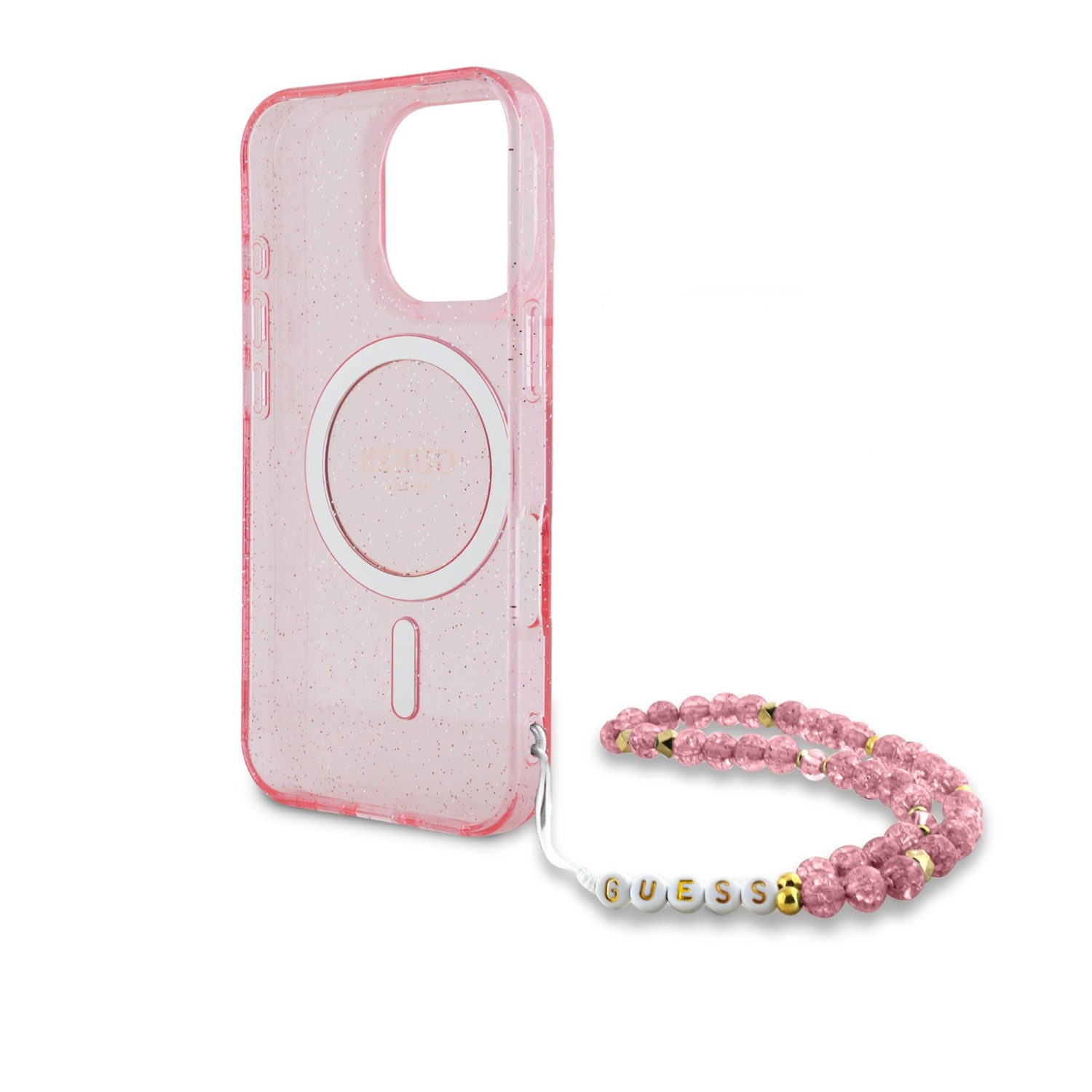 Guess IML Glitter Strap MagSafe Zadní Kryt pro iPhone 16 Pro Max Pink