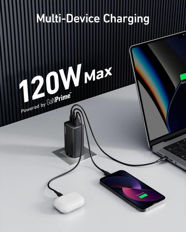 Anker 737 120W, 2xUSB-C, 1xUSB-A Nabíječka do sítě černá