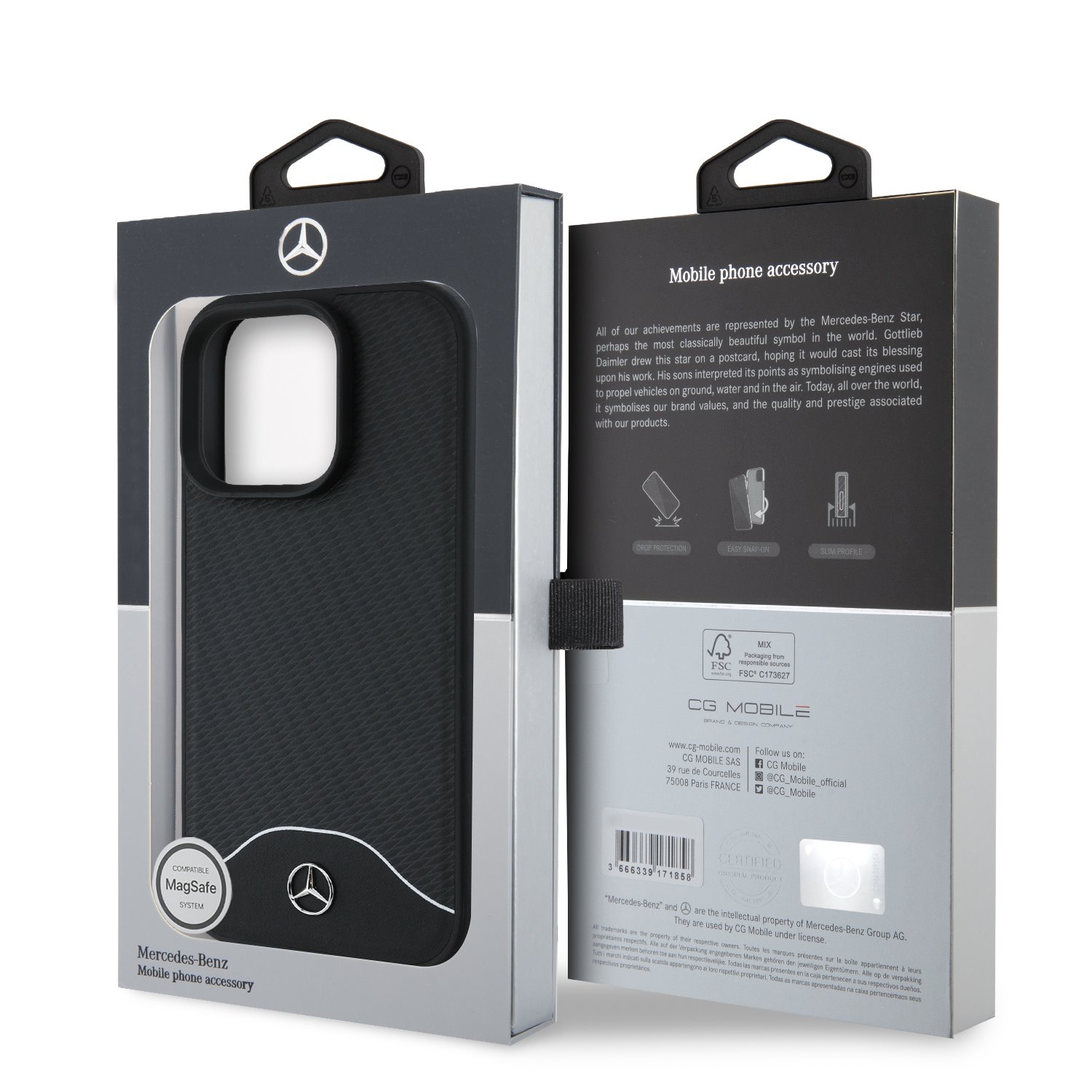 Mercedes Wood Imitation and Smooth Leather MagSafe Zadní Kryt pro iPhone 16 Pro Max Black