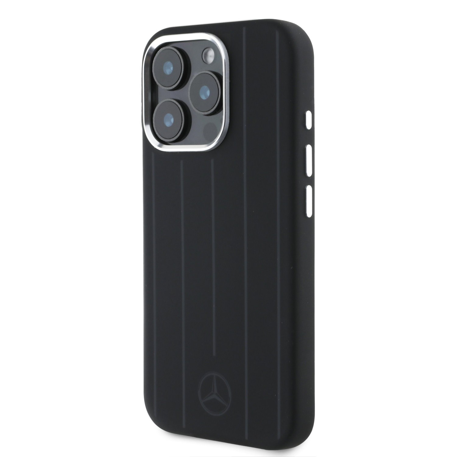 Zadní kryt Mercedes Liquid Silicon Stripes Pattern MagSafe pro Apple iPhone 16 Pro, černá