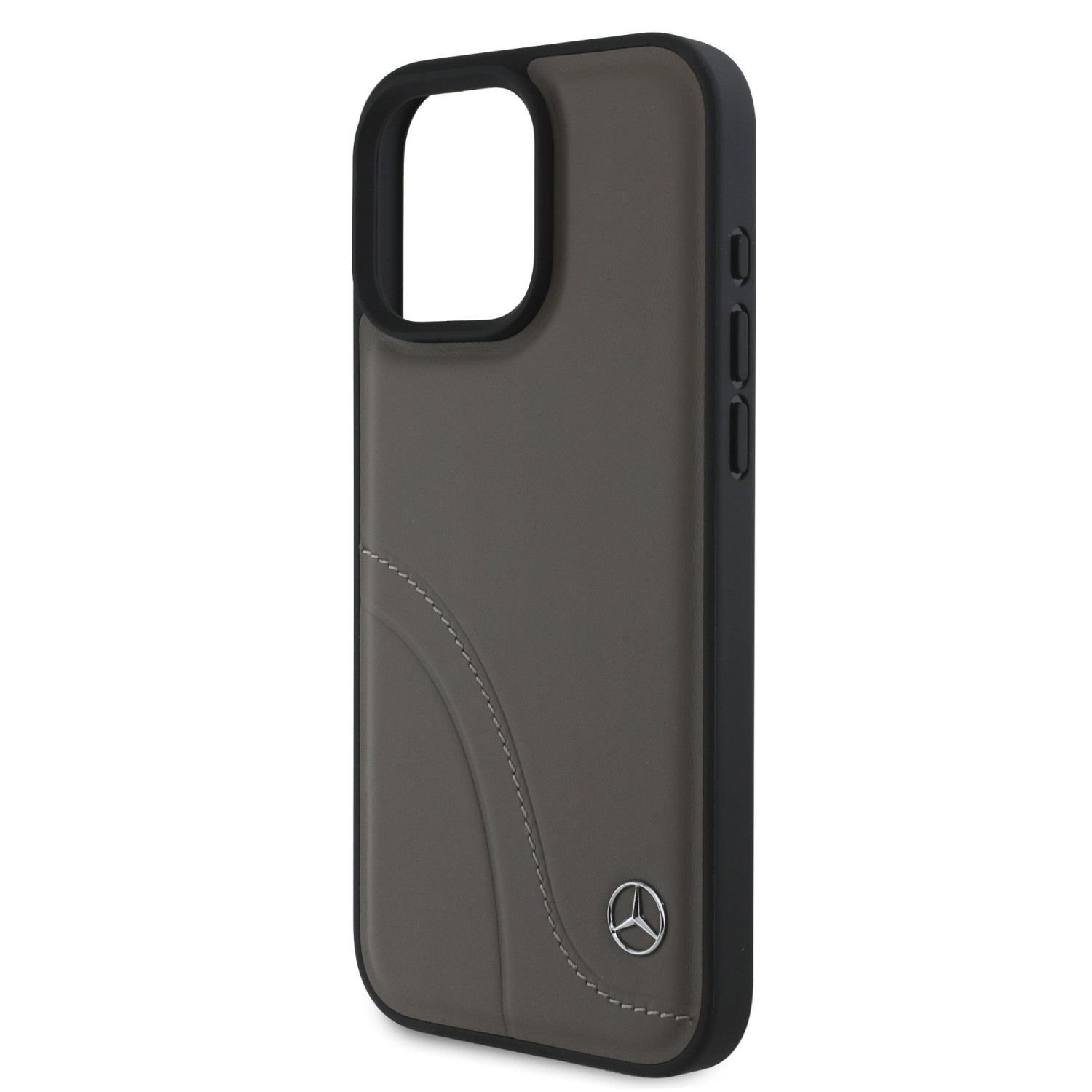 Mercedes Curved Stitches Leather Zadní Kryt pro iPhone 16 Pro Brown