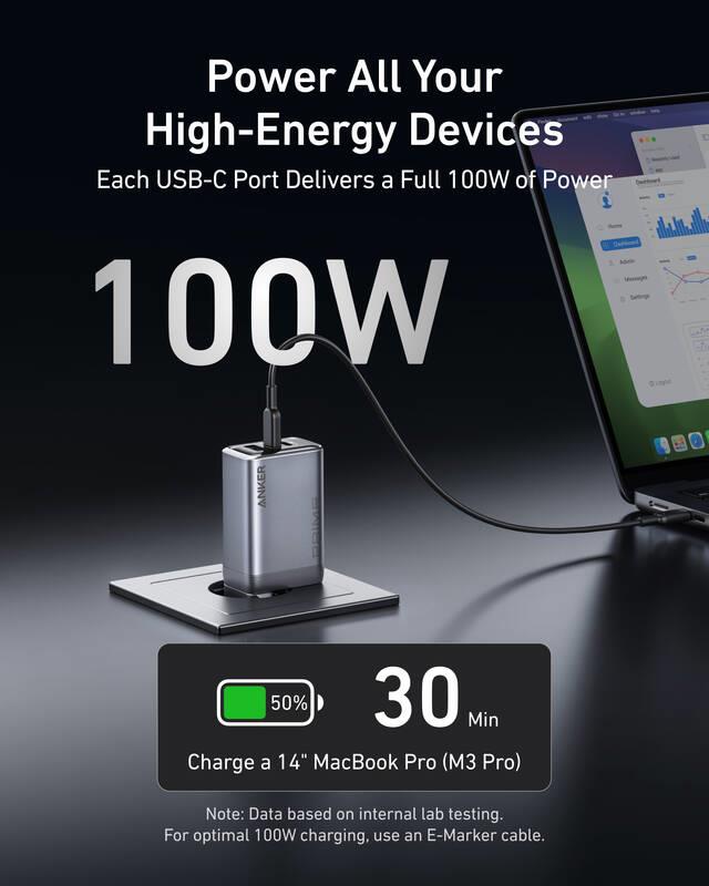 Anker Prime 100W, 2xUSB-C, 1xUSB Nabíječka do sítě stříbrná