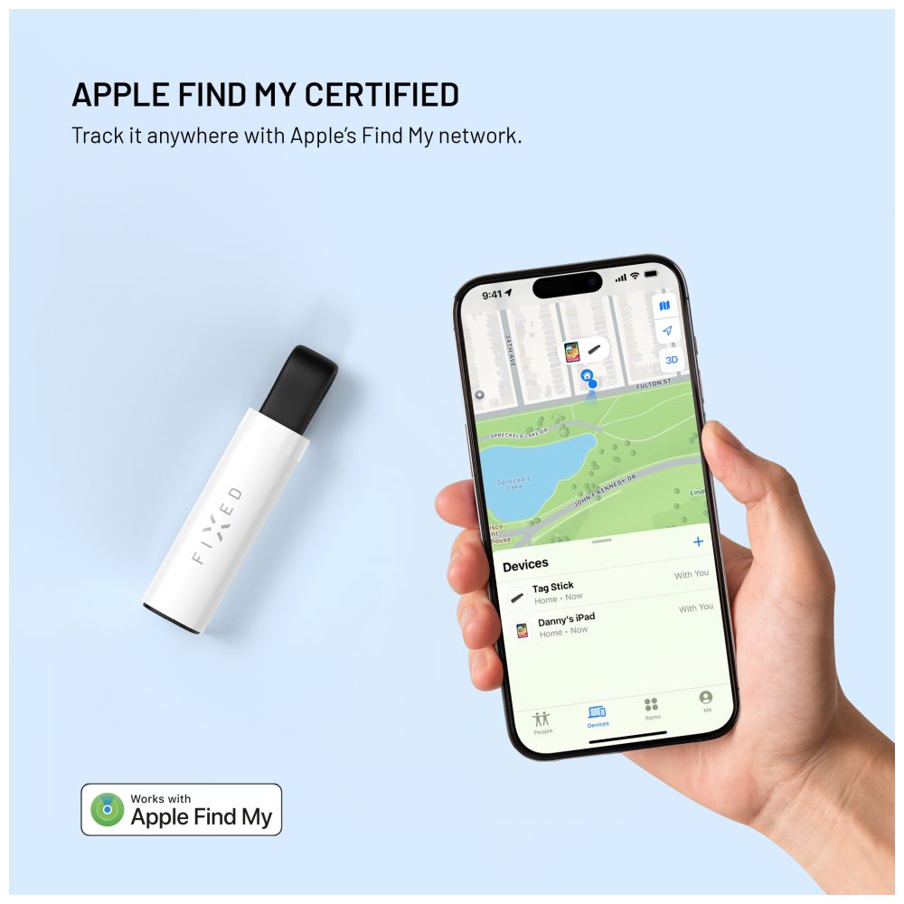 Smart tracker FIXED Tag Stick s podporou Find My, bílý