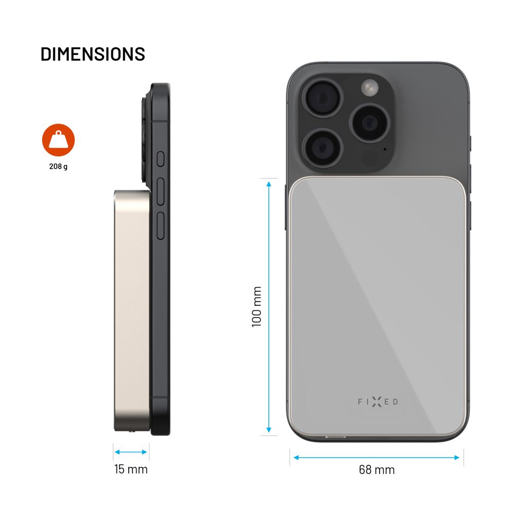 Powerbanka FIXED MagZen 10 Crystal s bezdrátovým nabíjením se standardem Qi2 a podporou MagSafe, 10 000 mAh, titanová