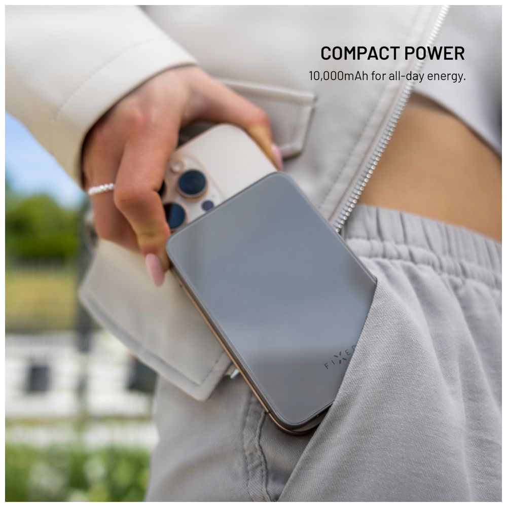 Powerbanka FIXED MagZen 10 Crystal s bezdrátovým nabíjením se standardem Qi2 a podporou MagSafe, 10 000 mAh, titanová