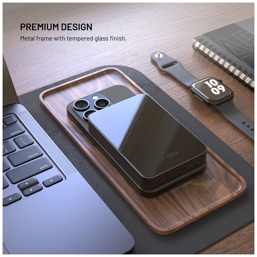 Powerbanka FIXED MagZen 10 Crystal s bezdrátovým nabíjením se standardem Qi2 a podporou MagSafe, 10 000 mAh, černá