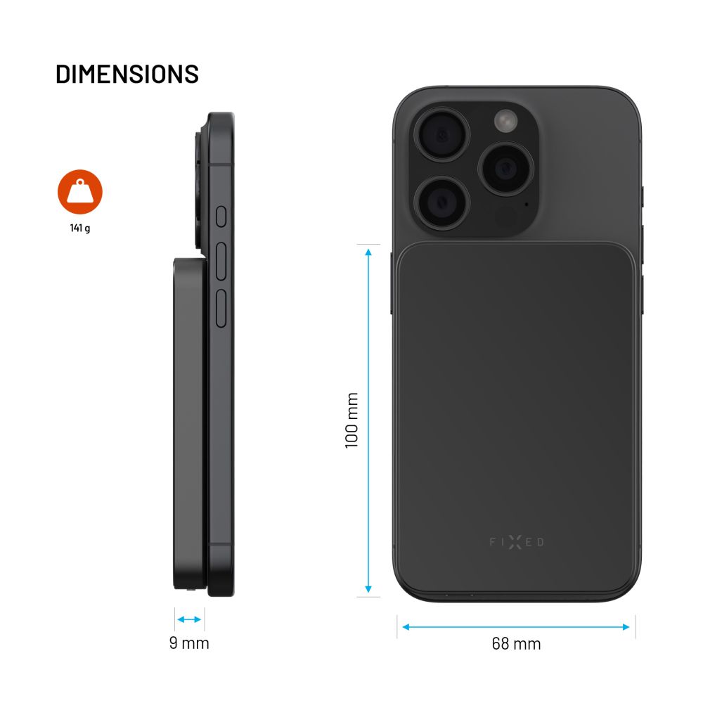 Powerbanka FIXED MagZen 5 Crystal s bezdrátovým nabíjením se standardem Qi2 a podporou MagSafe, 5 000 mAh, černá