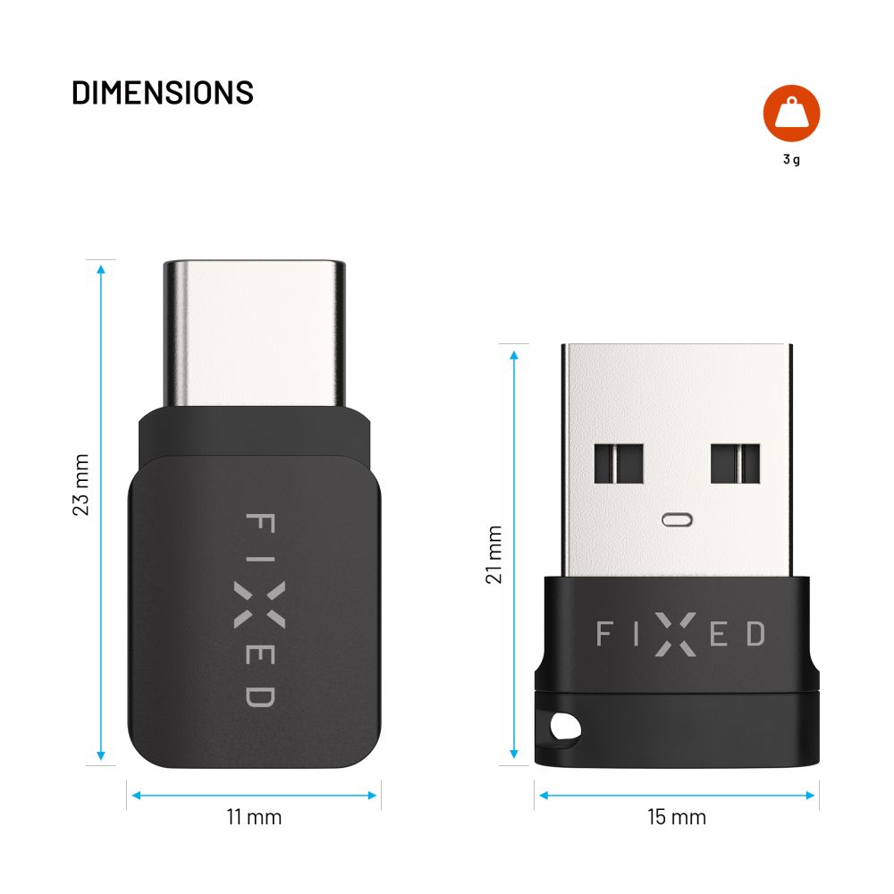 Hliníkový USB-C/C a USB-C/U Data blocker 2in1 FIXED, černý