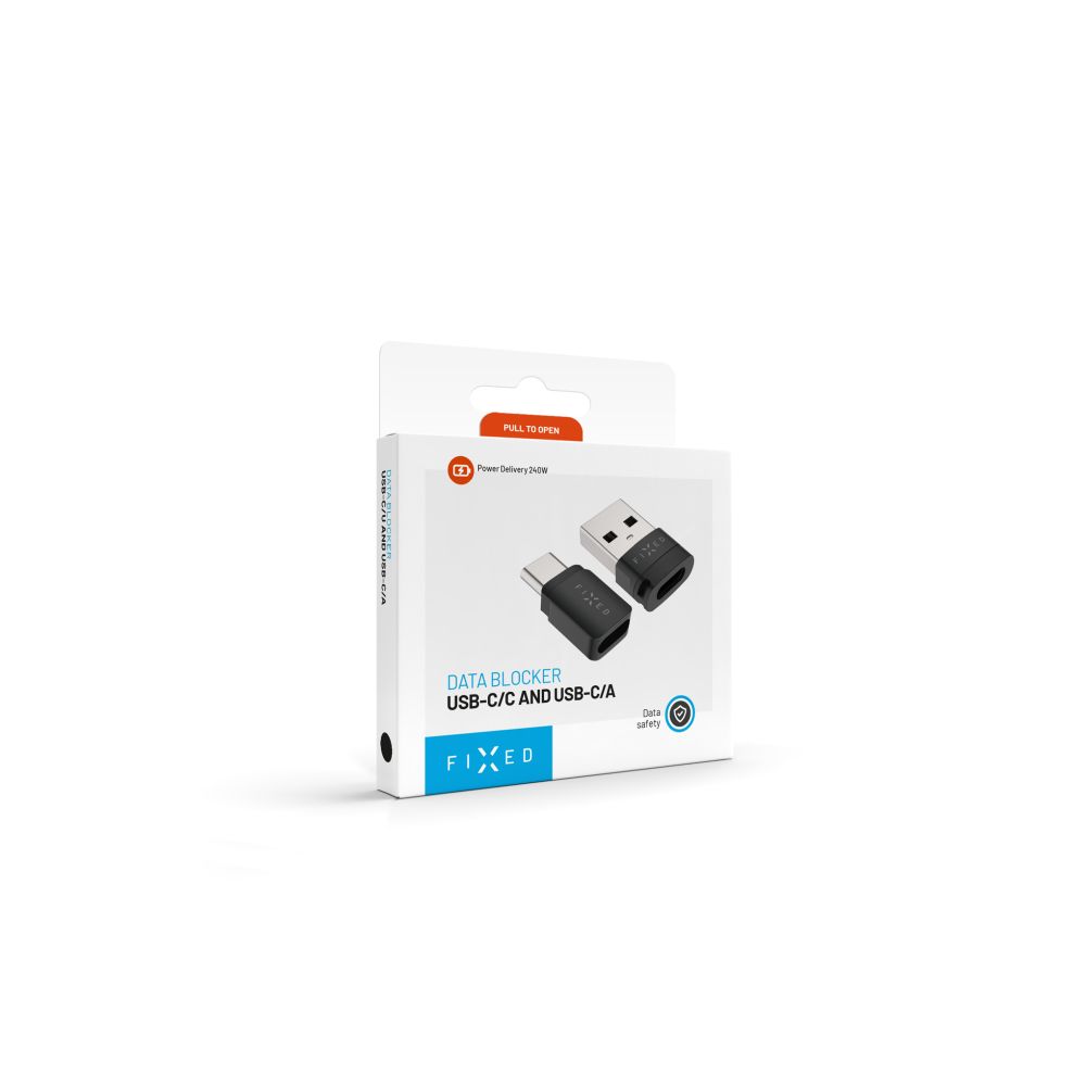 Hliníkový USB-C/C a USB-C/U Data blocker 2in1 FIXED, černý