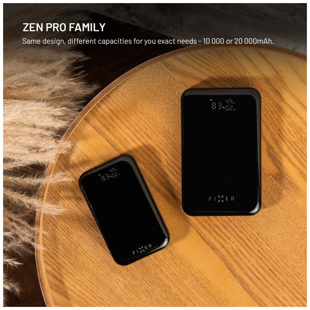 Powerbanka FIXED Zen 10 Pro s LCD displejem a výstupem 30W, 10 000 mAh, černá