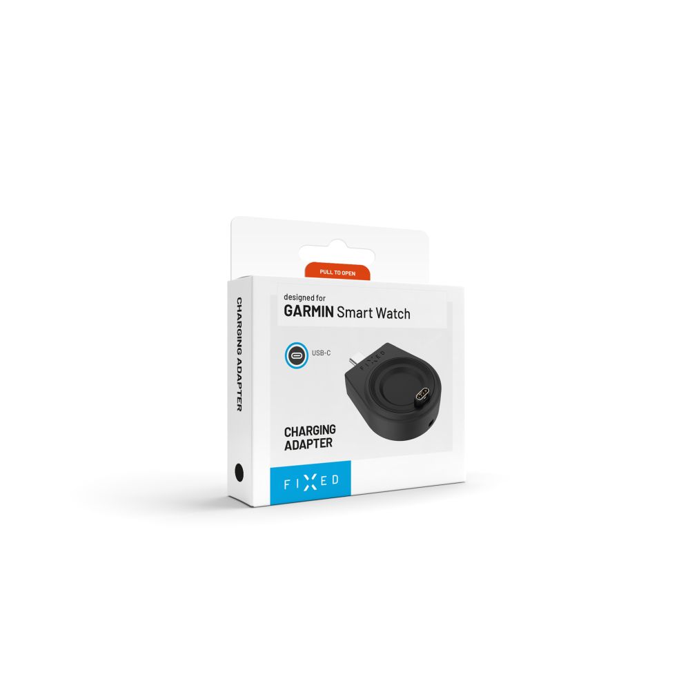 Nabíjecí USB-C adaptér FIXED pro smartwatch Garmin Fenix 5/6/7/7X/8, Epix, Venu 2/3/3S, Vívoactive 3/4/5, černý