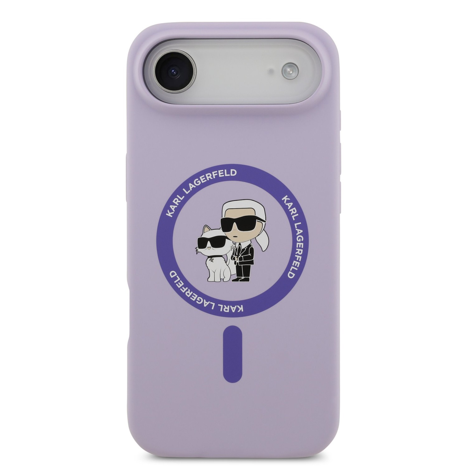 Zadní kryt Karl Lagerfeld Liquid Silicone Karl and Choupette MagSafe pro Apple iPhone 17 Air, fialová