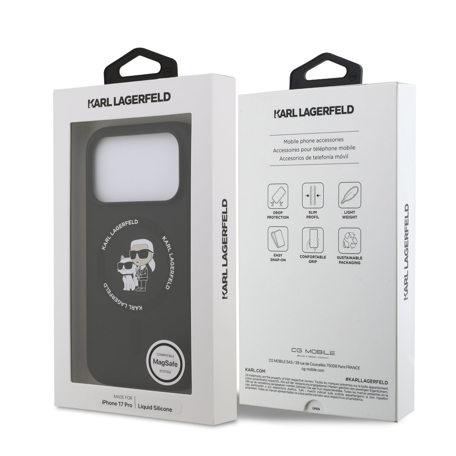 Karl Lagerfeld Liquid Silicone Karl and Choupette MagSafe Zadní Kryt pro iPhone 17 Pro Black