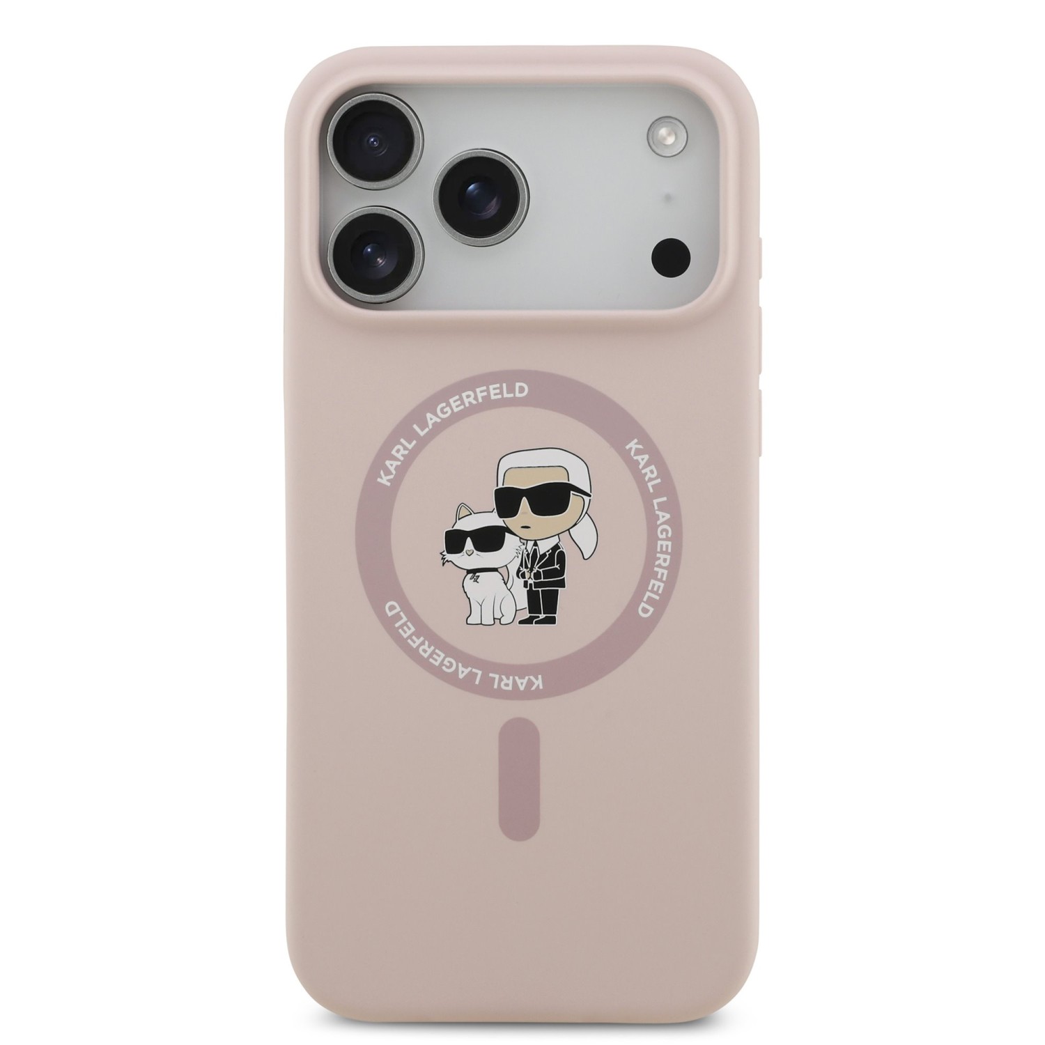 Zadní kryt Karl Lagerfeld Liquid Silicone Karl and Choupette MagSafe pro Apple iPhone 17 Pro Max, růžová
