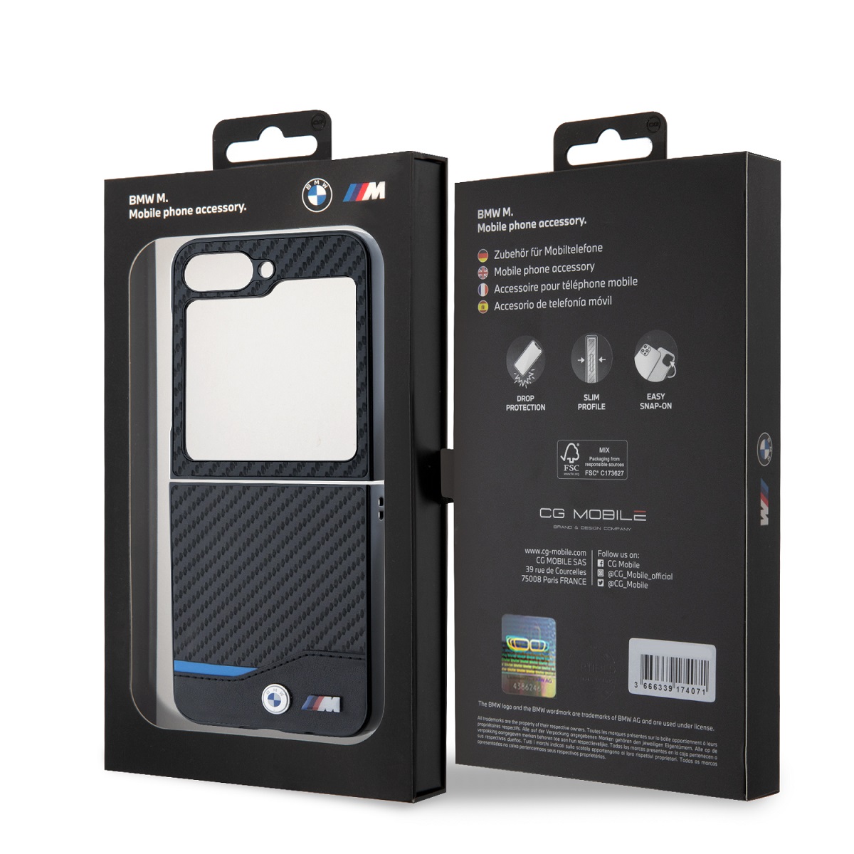 BMW M PU Carbon Blue Line Zadní Kryt pro Samsung Galaxy Z Flip 6 Black