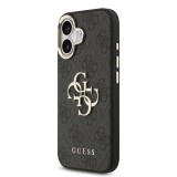 Guess PU Leather 4G Metal Logo Gold Frame Zadní Kryt pro iPhone 17 Black