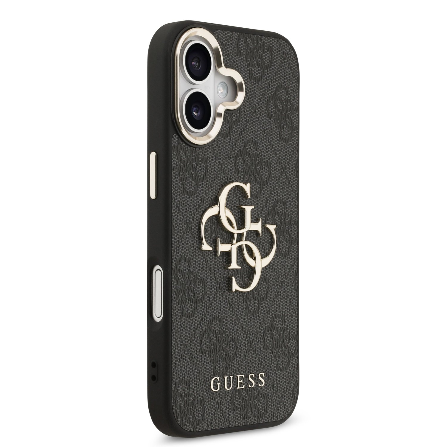 Guess PU Leather 4G Metal Logo Gold Frame Zadní Kryt pro iPhone 17 Black